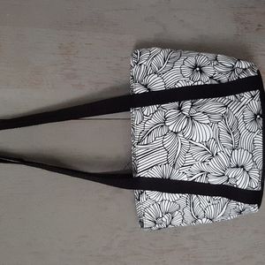 Thirty One Shoulder Bag, Polyurethane Outer, Black Canvas Trim, White  -Black